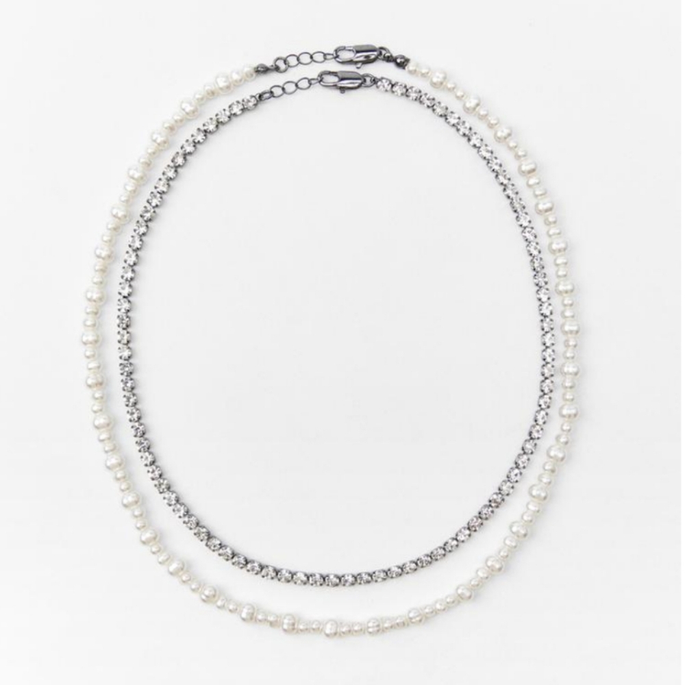 Zara pearl and rhinestone necklaces set of 2